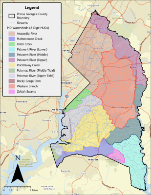 Map of Maryland watersheds within the County 